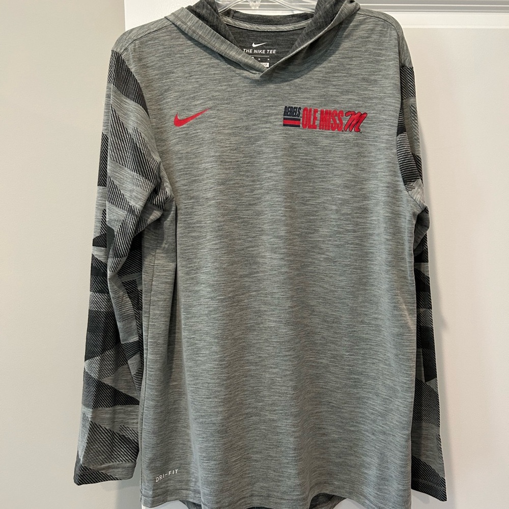 Ole Miss Nike Gray and Black Hoodie with Red Accents